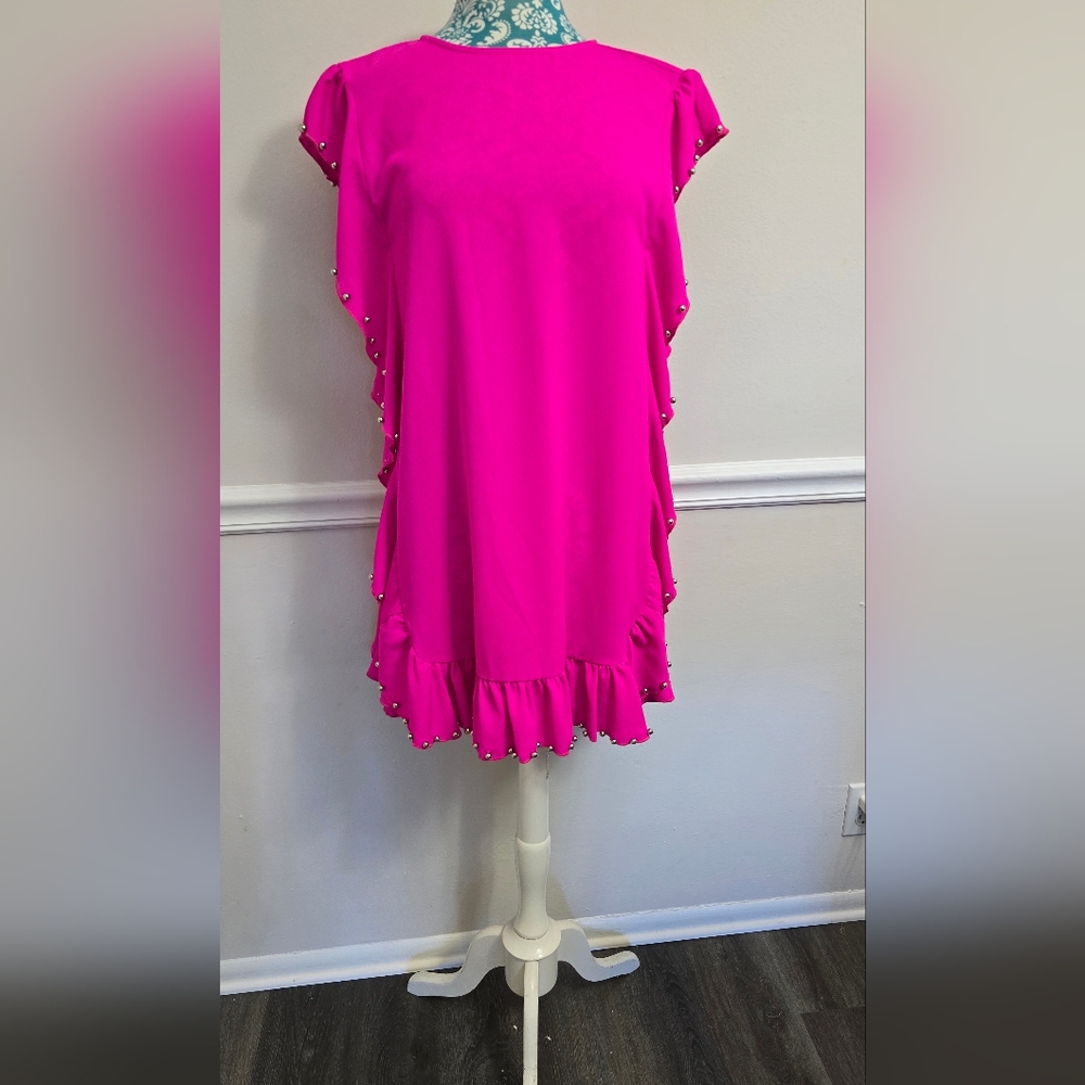 Vibrant Pink Dress with Studded Details